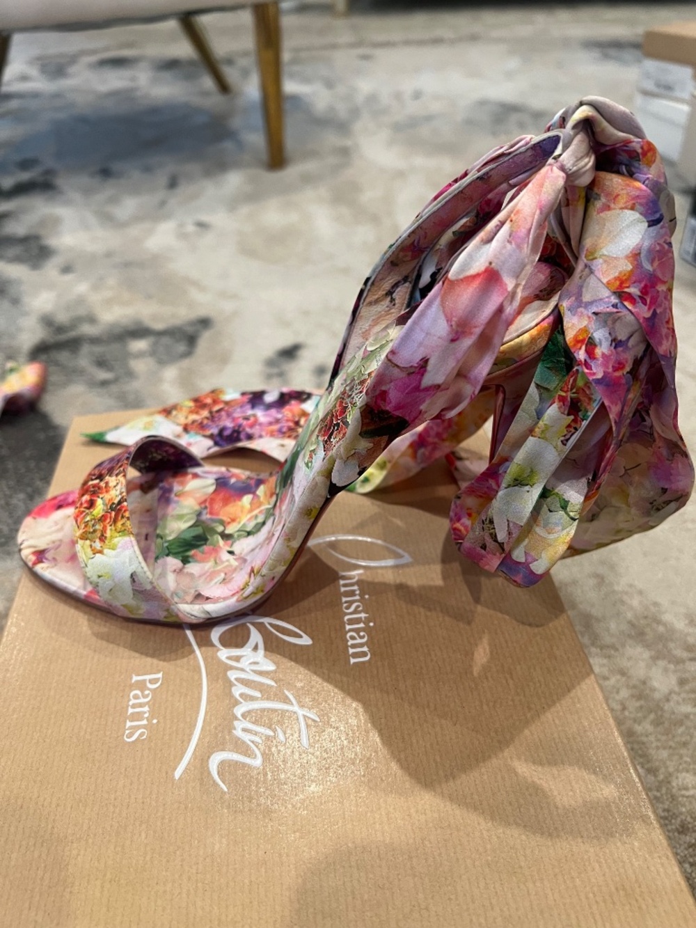 Christian Louboutin Sandale du Desert 100 Floral Satin Heels | Size 39.5 | New | - Picture 5 of 10